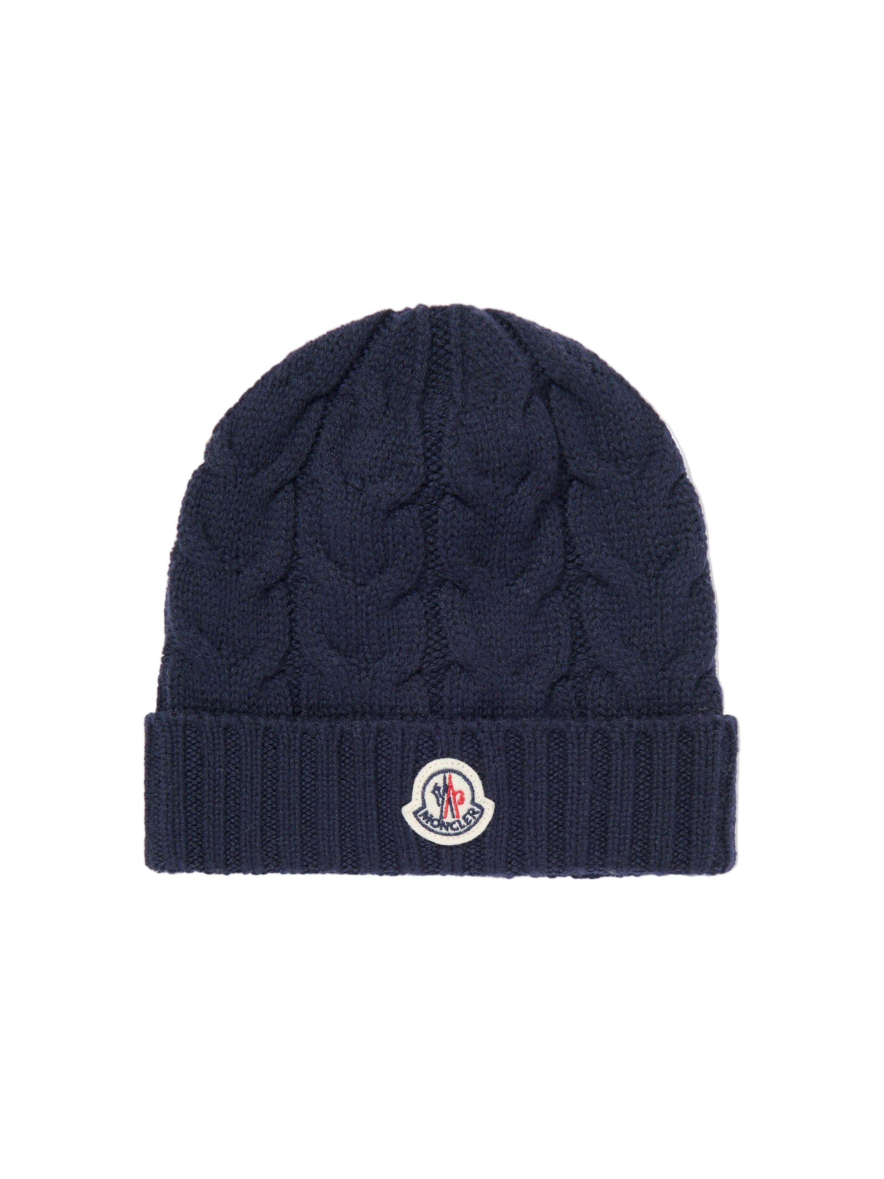 Front View of Moncler Enfant Boys Wool Knit Navy Beanie MONA5199102298